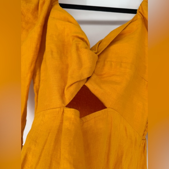 LOFT Beach Linen Mustard Cutout Mini Pocket Dress Size S - Picture 4 of 9